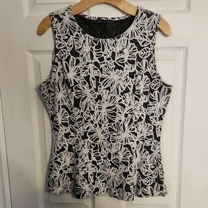 Suzy Shier Black and White Floral Lace Blouse
